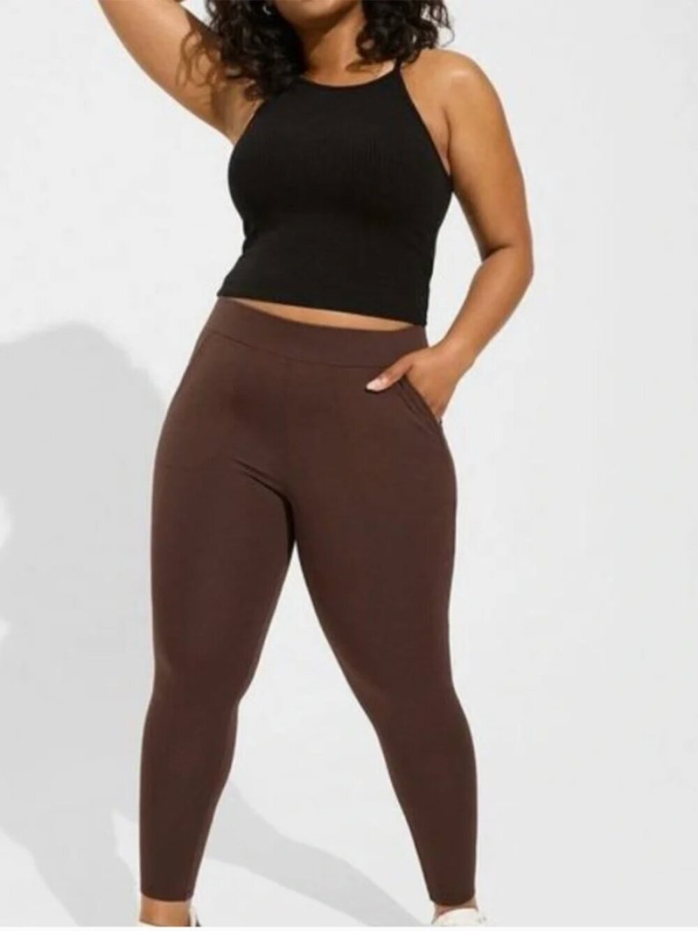 Torrid Womens Plus Size 1X Leggings Chocolate Brown Pockets Ankle Length Stretch